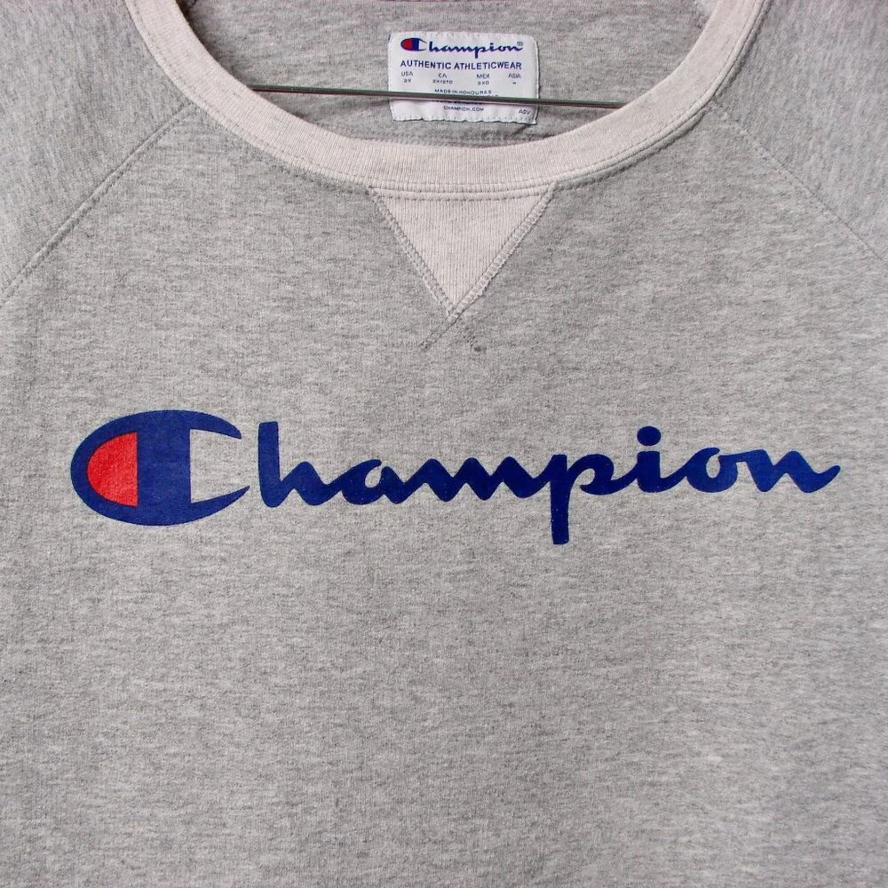 Champion Gray Crewneck Sweatshirt Cream Trim Fleece Logo Plus Size 2X - Picture 9 of 15